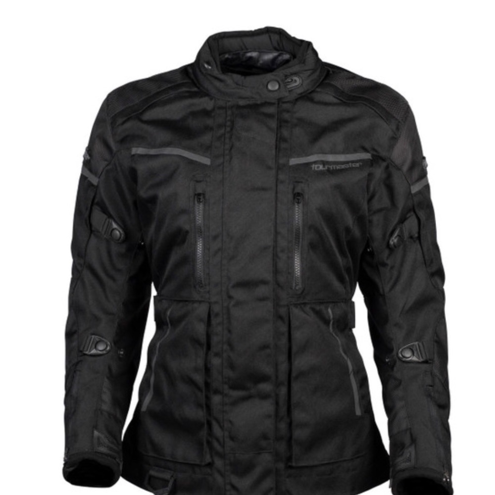 Women’s black reflective Tour Master motorcycle transition jacket size XL EUC